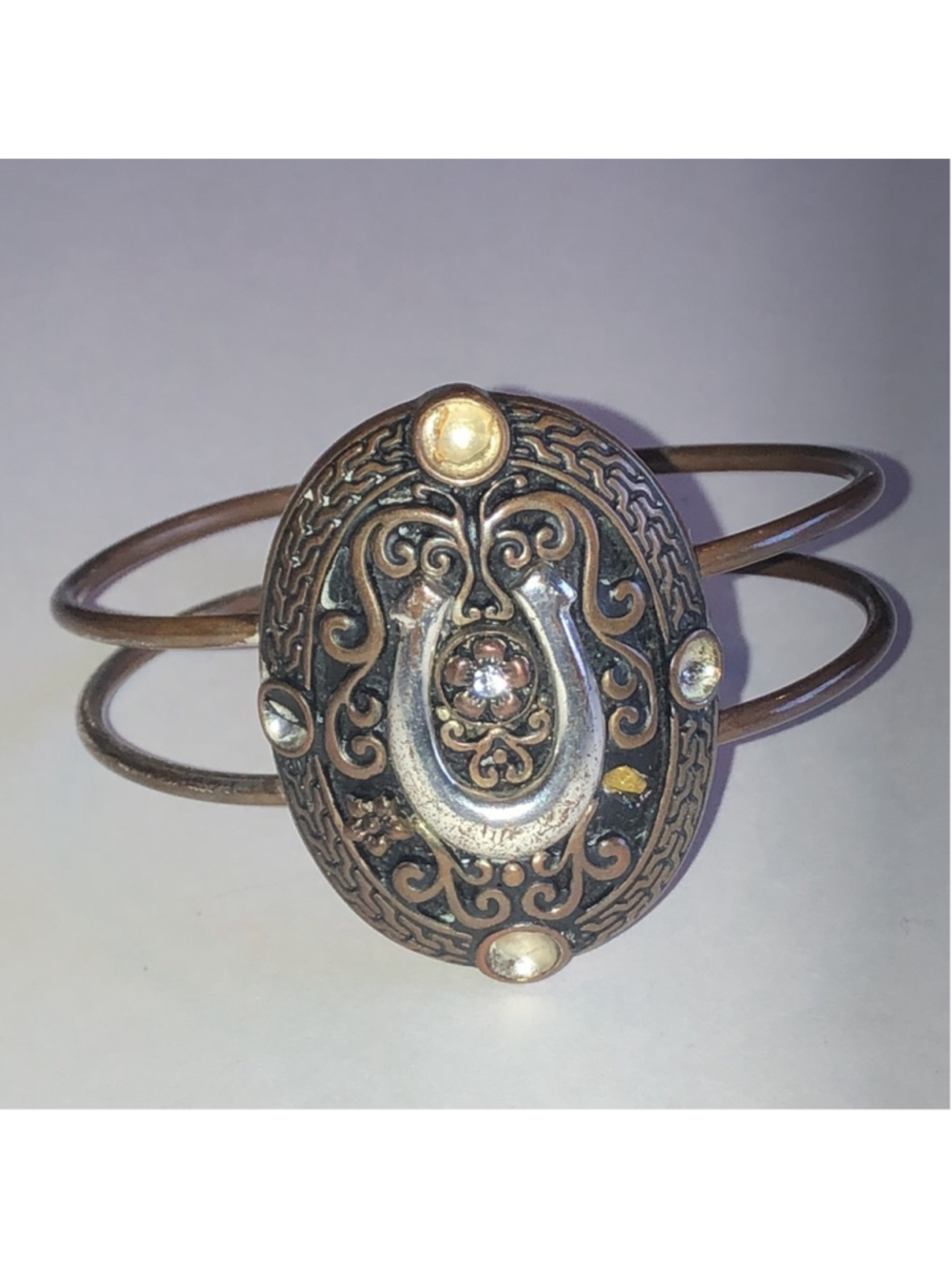Aged Metal Horseshoe Accent Boho Cuff Bracelet
